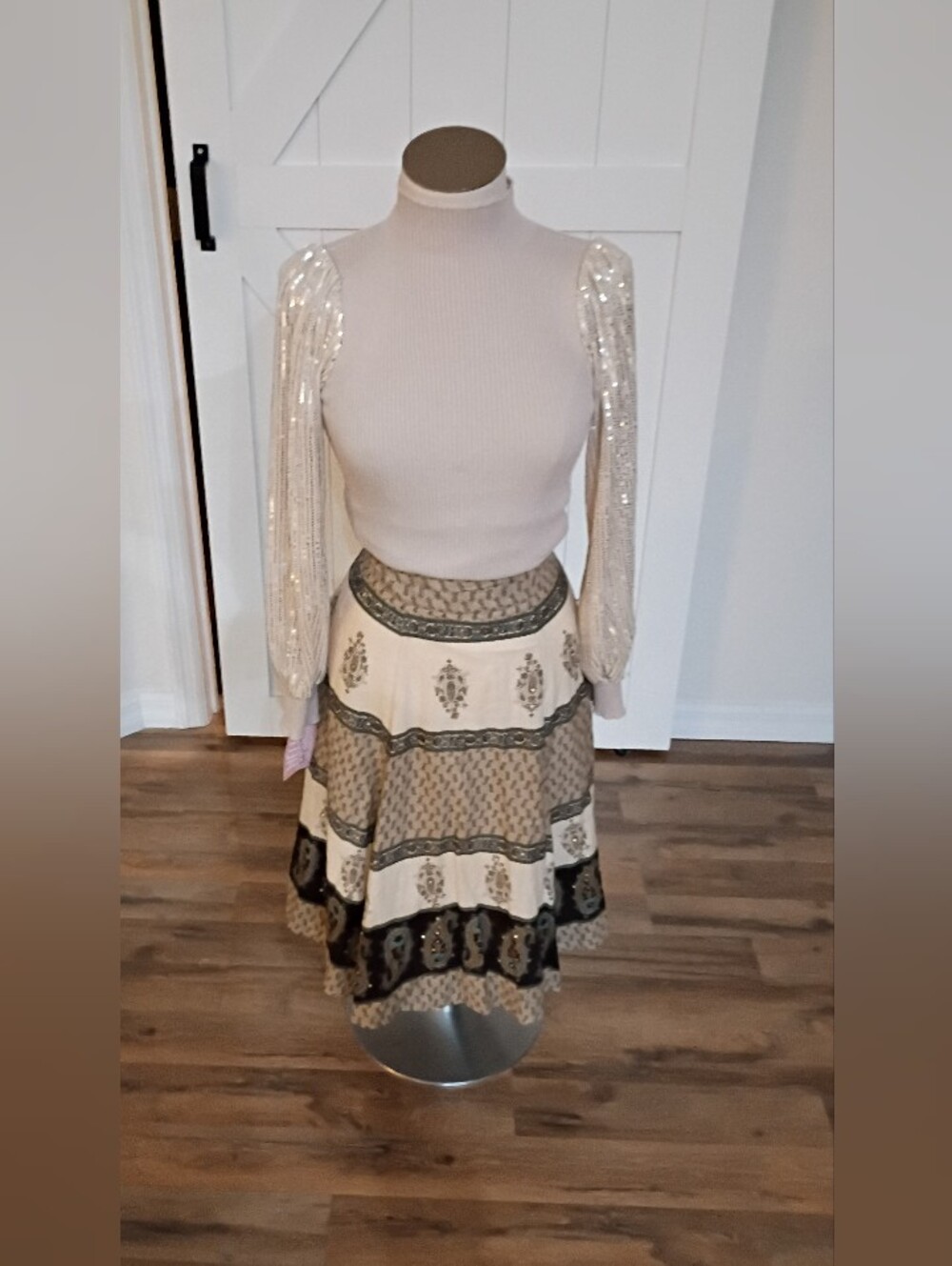 New York & Company Beige Knit Sweater W/ Sequin Sleeves. (NWT!)